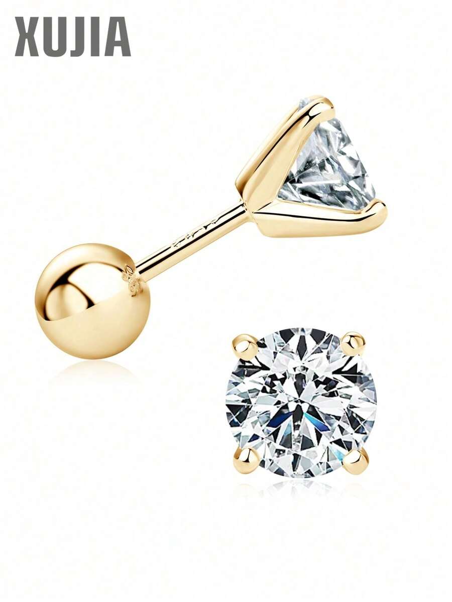 XUJIA 2.0 Carat Total Weight Moissanite Stud Earrings, 925 Sterling Silver Screw Back, 6.5mm-1 Carat D Color VVS1 Clarity Round Cut Moissanite Earrings, Jewelry Gift For Women, Anniversary, Birthday, Christmas - 金黃色 - 查看 1