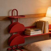 3 Tiers Multi-Functional Iron Side Table, Stable Base End Table, Compact Nightstand With Storage Shelf For Living Room & Office - Red - View 6