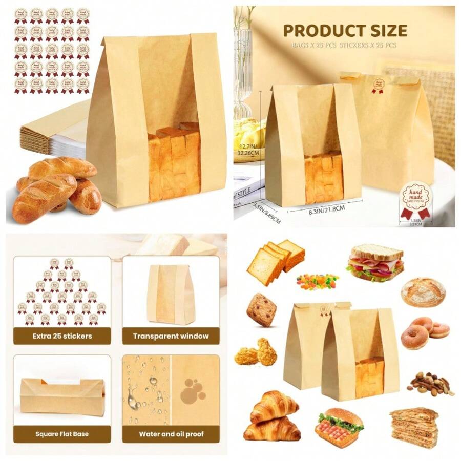 Large Sourdough Bread Bags With Window 25PCS Bakery Packaging Bags For Homemade Bread Storage Gift Giving Includes 25 Seal Stickers 13.7x8.3x3.5in - 1 - View 1