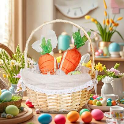 10/40/80个装复活节胡萝卜造型透明塑料礼品袋，带扭绳提手，经久耐用，适合节日、复活节彩蛋、生日、婚礼、感恩节、万圣节等场合。