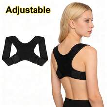 1 Black Adult Back Support Strap With Adjustable Upper Back Upright Support, Made Of Black Polyester Fiber Material With Shoulder Straps And Lumbar Support, Ergonomic Design, Comfortable And Breathable Structure - Black - View 11