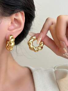 6pcs Gold Hoop Earrings, Elegant Casual Style Suitable For Women's Daily Wear (No Card Included) - Gold - View 4