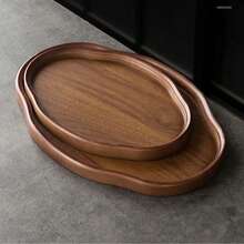 1pc/2pcs Oval Walnut Wood Serving Tray, Suitable For Breakfast, Lunch, Dinner, Steak, Snacks, Beverages, Sushi, Pizza, Desserts, Cakes, Breads, Coffee, Charcuterie Boards, Appetizers - Maroon - View 11