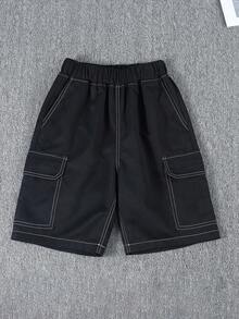 Boys & Teens Loose Fit Cargo Shorts, Casual Knee Length Pants For Spring/Summer - Black - View 6