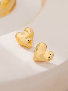 1 Pair Petite Geometric Heart Stud Earrings - Yellow Gold - View 2