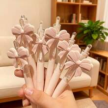 7支装高品质领结中性笔套装（2支笔+5支笔芯），0.5毫米顺滑书写按动式中性笔，粉色领结系列按压式笔，派对礼物，纪念品，学校及办公用品，青少年礼物 - 2支筆+5支筆芯 - 查看 8