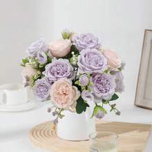 Bó hoa giả 1/3 gồm hoa oải hương và mẫu đơn màu hồng nhạt - Cánh hoa và thân hoa giả sống động như thật, thích hợp để trang trí đám cưới, bó hoa cô dâu, trang trí lớp học, bình hoa gia đình, tiệc vườn, sinh nhật, quà tặng ngày Valentine và quà tốt nghiệp. - Tím nhạt + hồng nhạt - Xem 3
