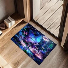 1 件梦幻丛林蝴蝶图案浴室入口硅胶可水洗地毯，现代简约设计 - 夢幻叢林蝴蝶 - 查看 4