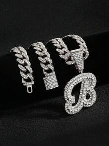 嘻哈风镶钻链，配定制草书字母吊坠，镀金项链，个性化首字母首饰 - 嘻哈字母項鍊 - 查看 55