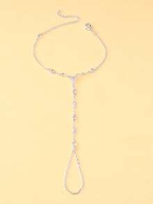 1件简约日常闪亮水晶链条手链，复古优雅几何水钻手链，女士款 - 銀色 - 查看 4