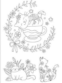 可溶解刺绣稳定剂，适合初学者的预印猫咪和花朵刺绣图案 - A - 查看 19