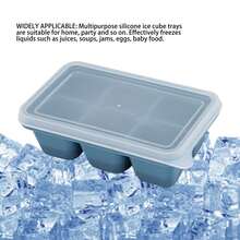 Silicone Ice Cube Trays: Reusable 6-Cavity Molds With Removable Lid, Leak-Proof Design And Easy-Release Soft Base For Effortless Ice Making. - 藍色 - 查看 1