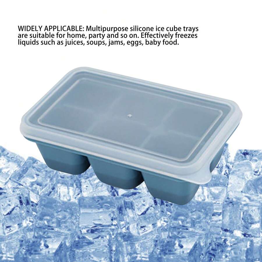 Silicone Ice Cube Trays: Reusable 6-Cavity Molds With Removable Lid, Leak-Proof Design And Easy-Release Soft Base For Effortless Ice Making. - 藍色 - 查看 1