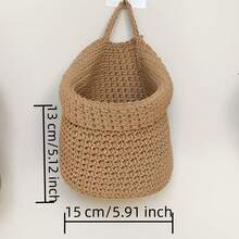 1PC Macrame Handwoven Kitchen Hanging Storage Basket | Wall-Mounted Fruit And Vegetable Mesh Bag, Polyester, Boho Style - View 4