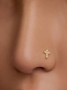 1pc S925 Sterling Silver Cross Nose Stud,Sterling Silver Nose Stud,Cross Nose Ornament,Nose Piercing Jewelry,Small, Exquisite And Simple,Unisex Jewelry,Everyday Outfits - Multicolor - View 1