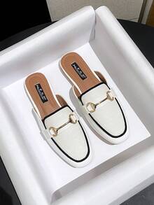 Women's Solid Color Retro Elegant Mule Slippers, Pure Metal Flat Shoes For Office, Party, Spring/Summer - White - View 2