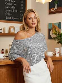 Womens Sequin Shrug Shawl Cape Asymmetric Glitter Evening Ponchos Tops For Party, Wedding, Night Out Beachwear Seaside - Xám - Xem 5