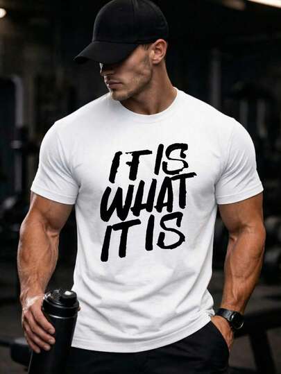 Áo thun nam tay ngắn in chữ thời trang, thích hợp cho tập gym, thể thao, đạp xe, chạy bộ mùa hè.