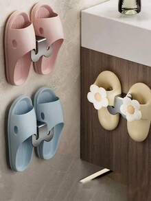 1/2pcs No Drill Wall Mounted Slipper Rack, Bathroom Hanging Shoe Storage Organizer Hook - Multicolor - View 3