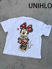 Disney UNIHLO  Mickey   Print  Summer Casual Versatile Pure Cotton T-Shirt Suitable For Any Place - White - View 5