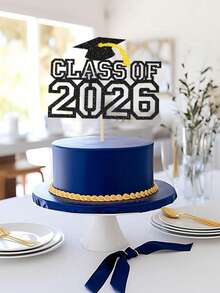 2026 Graduation Cake Toppers, Class Of Glitter Paper Blue Black Gold Cake Decorations For Graduation Party - Multicolor - View 11