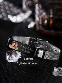 Custom Photos Personalized Charm Love Stainless Steel Silver Beads, Heart Charm Fit Bracelet Custom Photos Crystal Beads DIY Jewelry Accessories Souvenir Gift Send A Wife, Family, Friends, Colleagues Wedding, Halloween, Christmas Graduation Season Day Gift - Black 1 - View 1