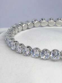 Elegant Luxury Minimalist Adjustable Bracelet With Cubic Zirconia Stones, Sparkly, For Women, Parties, And Gifts. - 黃金和白銀 - 查看 6