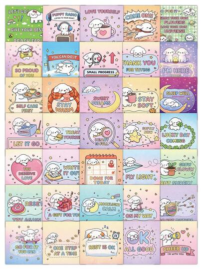 63 Pcs Healing Dog Motivational Stickers – Soft Pastel Colors With Inspirational Quotes, Waterproof For Cups, Journals & Mood Tracking Decoration, Scrapbook Stickers, Stationery Supplies
