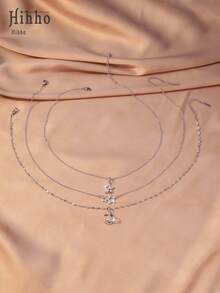 Hihho 3pcs Romantic Starry Sky Multilayer Necklace Set, Sparkling Zirconia Embedded Starry Aesthetic Atmosphere, Versatile Romantic Stainless Steel Necklace Suitable For Daily Sweet & Cool Outfits, Light Dates, Gathering With Friends - Necklace Set - View 3