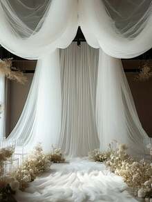 1件大型白色婚礼拱门，带有垂幔和薄纱，适合浪漫仪式、招待会、派对装饰、舞台背景；现代涤纶装饰，透明背景，适合生日派对、婚礼照相亭装饰、夏季礼物、沙滩装、返校用品和房间装饰。 - 白色 - 查看 8