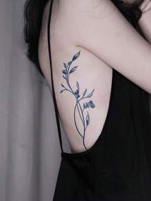 2pcs Herbal Juice Semi-Permanent Magic Tattoo, Simple Tattoo, Fresh Plant & Butterfly Pattern, 7-14 Days Waterproof Non-Reflective Tattoo Sticker For Waist, Shoulder, Neck, Collarbone - Blue - View 5