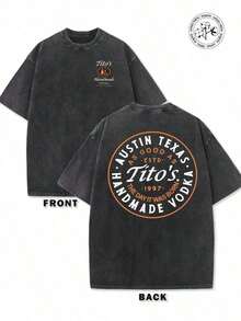 1pcs230g Washed And Used T-Shirt, Front Tito's Handmade Vodka Logo, Back With "AUSTIN TEXAS Tito's HANDMADE Vodka" Circular Text And Brand Logo, Tito's Vodka Theme180g - màu đen - Xem 12