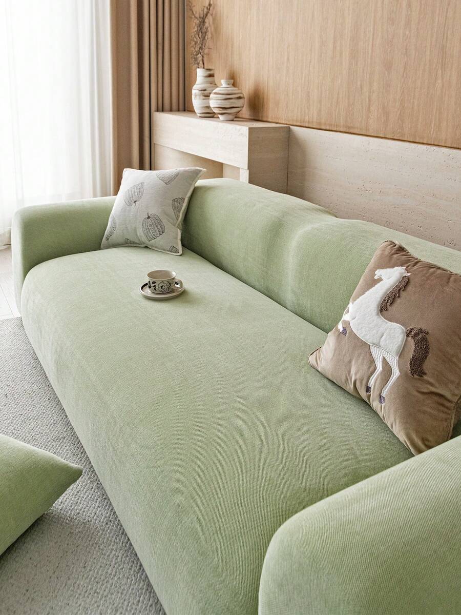 1 buah Sarung Sofa 3D, Bahan Chenille, Pelindung Sofa Multifungsi yang Menutupi Seluruh Bagian, Dekorasi Liburan, Sarung Sofa Elastis Satu Bagian, Cocok untuk Sofa 1/2/3/4 Dudukan - Hijau - View 1