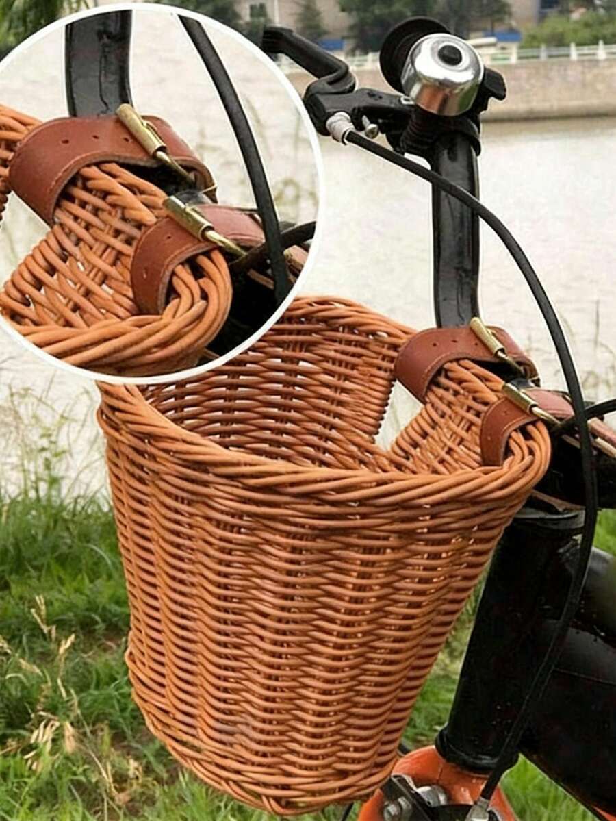 防水塑料编织自行车篮，可拆卸藤编车把自行车篮，儿童自行车篮，藤编外观儿童自行车篮，学步车，平衡车，婴儿推车，零食收纳篮，可水洗，采用传统手工编织工艺，经久耐用且防刮擦，采用耐用塑料制成，防霉易清洁，自行车 - 彩色 - 查看 1