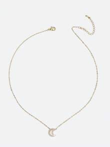 The Gold Collar Chain Is Set With Small Diamonds, Giving A Luxurious Touch. It Is Perfect For Daily Wear And Makes An Excellent Gift For Special Occasions. - Moon Pendant - View 5