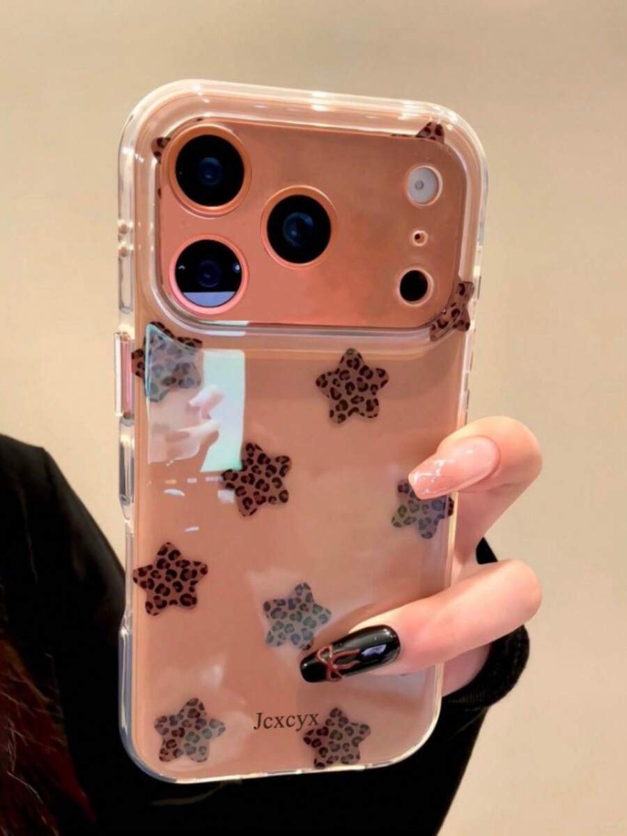 Ốp lưng điện thoại bằng gel mềm hình ngôi sao dễ thương phong cách Y2K cho iPhone 17Pro Max, 17Pro, 17Air, 17, 15, 16 Pro Max, 14 Pro, 13, 12, 11, vỏ mềm bóng bẩy, quà tặng - Ngôi sao họa tiết da báo - Xem 1