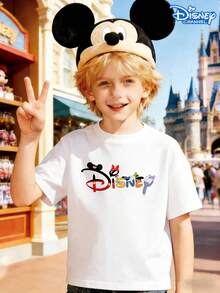 Kids' Disney 2026 T-Shirt, Castle & Friends Character Print, Casual Short Sleeve Crew Neck Tee, Unisex Boys Girls Shirt, Perfect For Theme Park Trips & Souvenir Outfits - 白色 - 查看 2