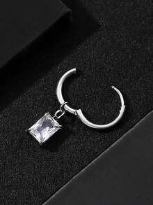 1件装不锈钢方形立方氧化锆镶嵌吊坠，时尚简约百搭男士耳环 - 方形吊墜耳環 - 查看 8