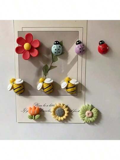10 pièces/set Aimants décoratifs en forme de fleurs mignonnes, d'abeilles, de coccinelles et de plantes, convenant pour la cuisine, le bureau, le tableau blanc, le placard de rangement et le lave-vaisselle. Décoration de cuisine maison, cadeau d'anniversaire, faveur de fête, décoration de réfrigérateur, cadeau pour elle, lui, amis, cadeau de fête, rendez votre réfrigérateur plus beau