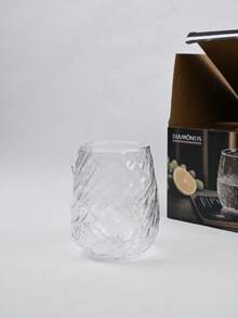 Textured Glass Cup, Large Capacity, Creative Beverage Cup For Home Use, Transparent Corrugated Juice Cup, Multiple Styles Available, 490/580/600ml - Irregular Ice Crack Pattern (490ml) - View 3