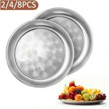 2/4/8件套不锈钢圆形大餐盘（30厘米），大容量食物托盘，加厚，可用洗碗机清洗 - 适用于家庭和餐厅 - - - 查看 8