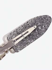 3件套优雅闪亮醋酸纤维无缝刘海夹，精致发饰 - 灰色 - 查看 4