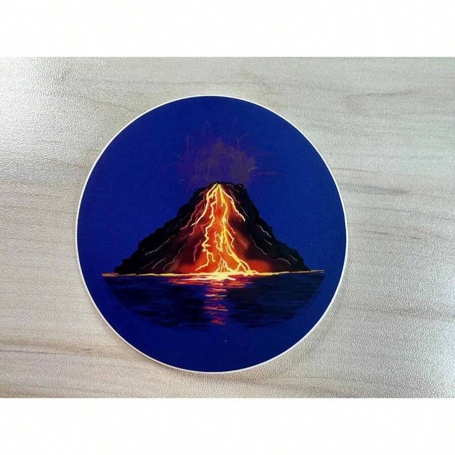 Volcanic Eruption Vinyl Sticker, With Flowing Lava Decal - Blue, Orange - View 1