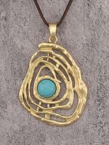 1 pièce Collier métallique ovale de style cowboy occidental à la mode, collier ras-du-cou en turquoise unique de haute qualité, collier de couple, convient pour un port quotidien, cadeau pour festival de musique, cadeau pour petite amie/petit ami - bleu turquoise - Voir 5