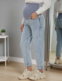 Women's Maternity Jeans Over Belly Comfy Stretch Boyfriend Jeans Loose Pregnancy Pants, S-XXL - 淺藍色 - 查看 1