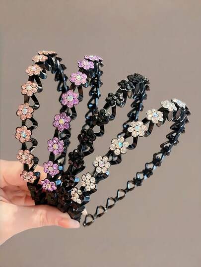 2/4/6pcs Elegant Sparkling Crystal Flower Decorated Non-Slip Headbands/Hair Bands, Decorative Floral Design, Suitable For Daily Wear, Parties And Special Occasions