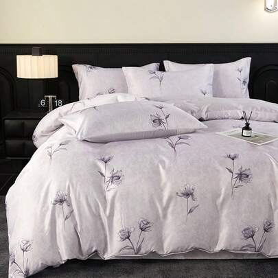 4 piezas Juego de ropa de cama de seda lavada suave, versión AB Primavera/Verano Juego de sábanas minimalista (1 funda nórdica, 1 sábana, 2 fundas de almohada), sueño sedoso y suave, ligero para todas las estaciones, adecuado para cama individual, cama doble, hotel, dormitorio, toda la familia, con cremallera, extraíble, lavable a máquina, decoración de habitación