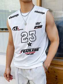 Men's Casual Sleeveless Vest With Number 23 Graphic, Versatile Daily Wear - White - View 1