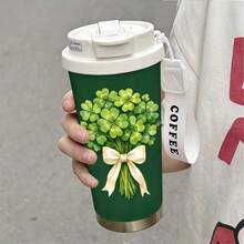 1pc/5pcs 17oz/500ml St. Patrick's Day Clover Bouquet Insulated Travel Mug With Strap - Lucky Shamrock Tumbler For Irish Celebrations, Gifts And Everyday Use - Multicolor - View 2