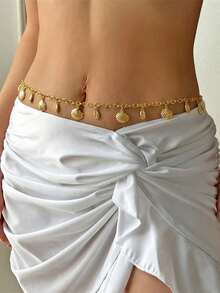 1pc Metal Beach Shell Pendant Waist Chain - Gold - View 1